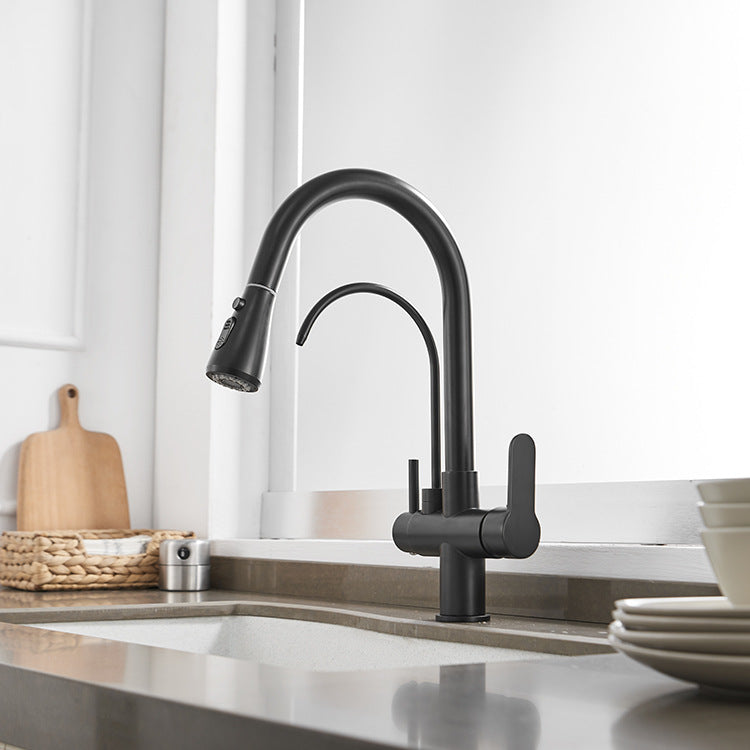 Kitchen pull-out three-in-one hot and cold water faucet, purified water faucet, household sink kitchen faucet