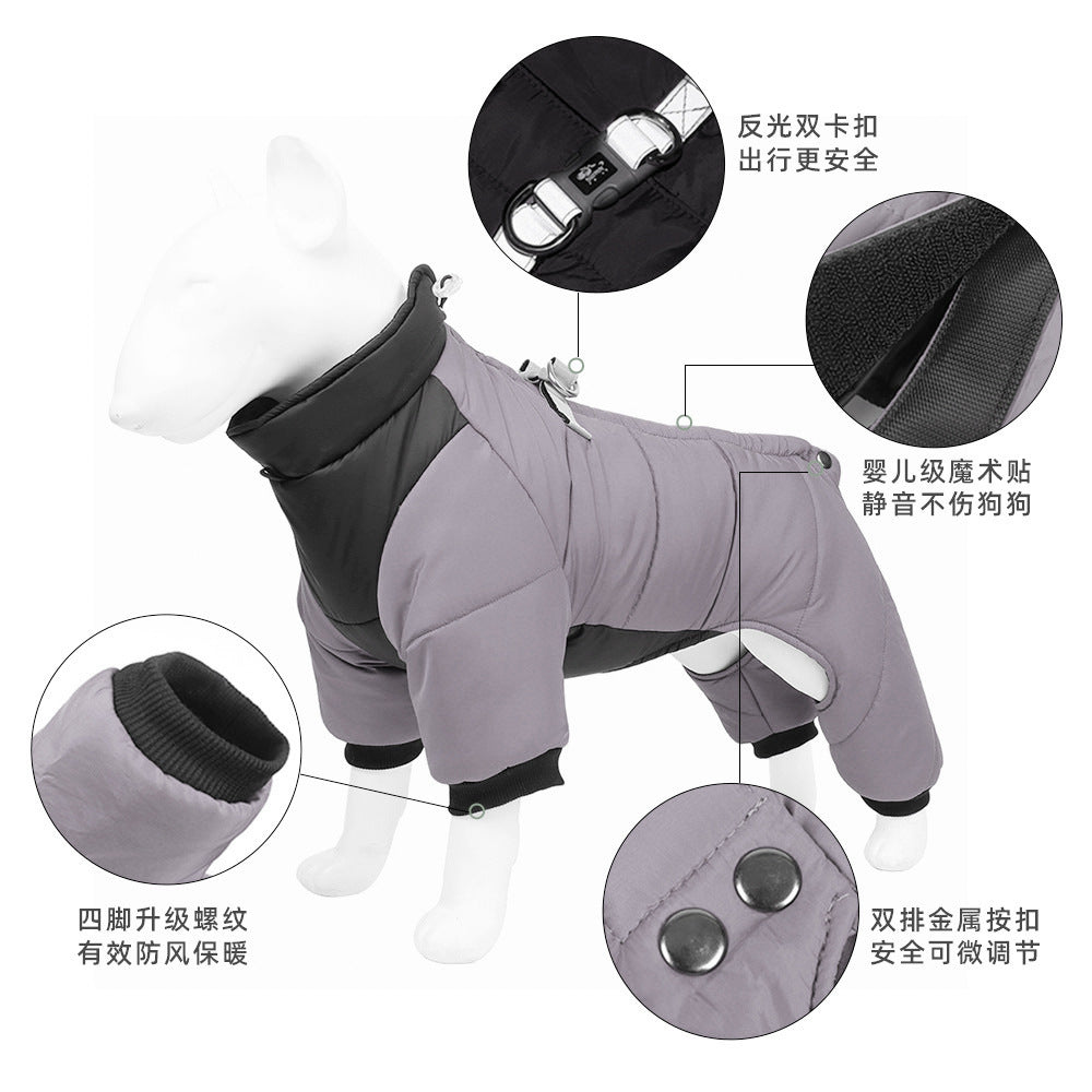 Cross-border winter warm dog clothes, fashionable pet cold protection dog cotton coat, outdoor thickened wholesale, large dogs