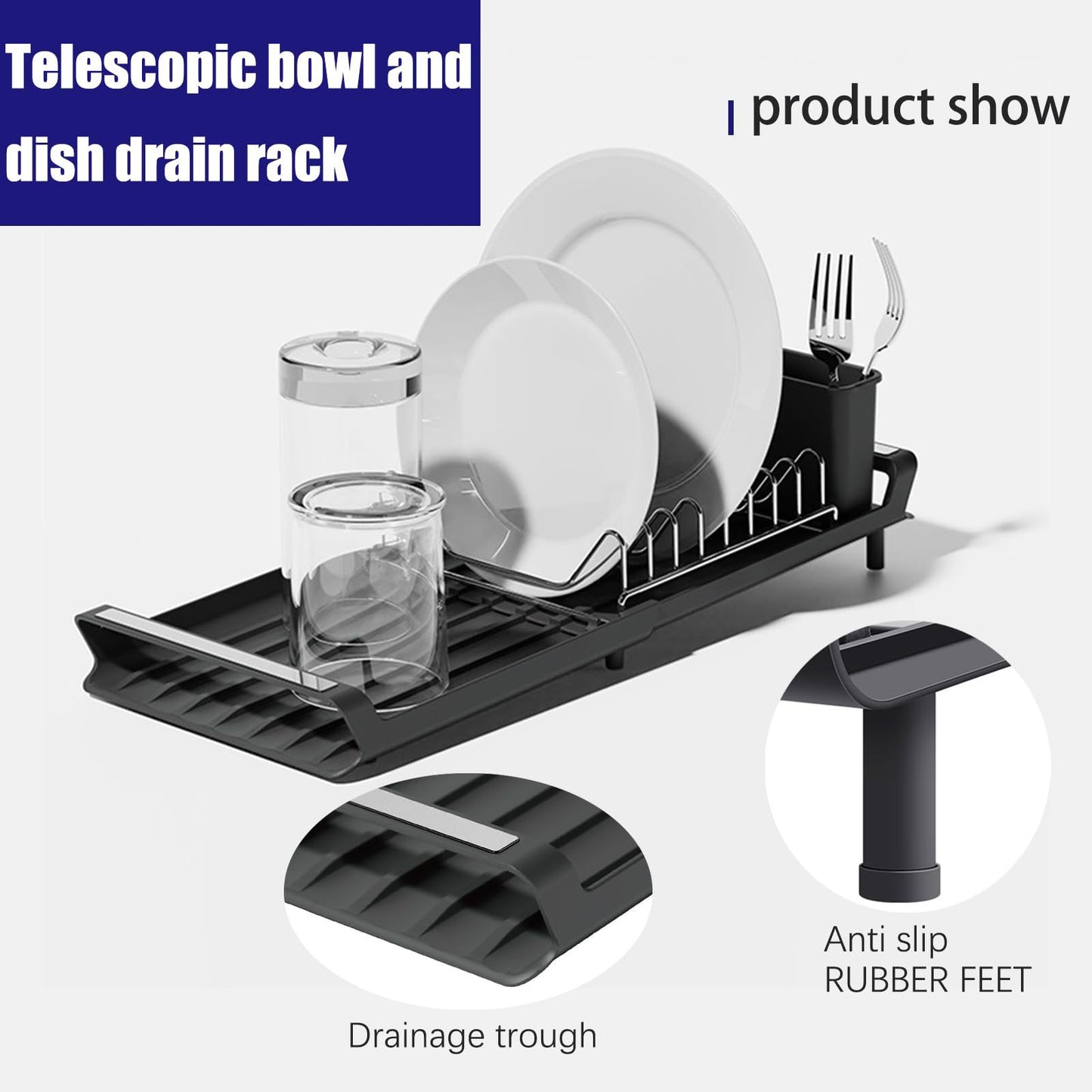 Foreign trade kitchen single layer dish rack extended thickened retractable cup chopsticks drain kitchen storage rack