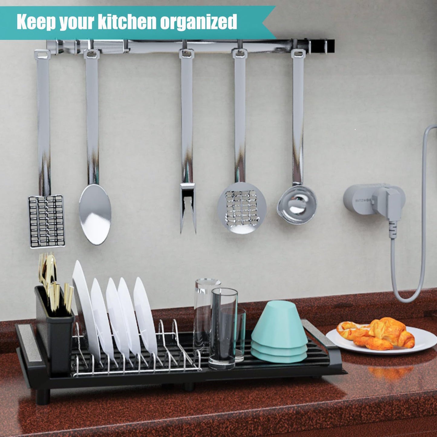 Foreign trade kitchen single layer dish rack extended thickened retractable cup chopsticks drain kitchen storage rack
