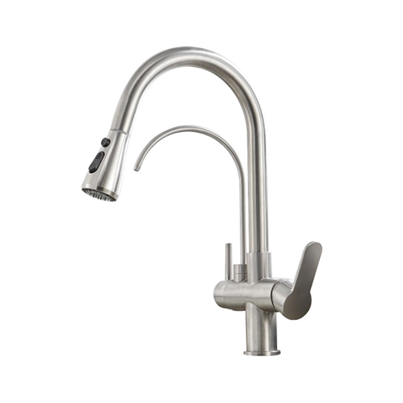 Kitchen pull-out three-in-one hot and cold water faucet, purified water faucet, household sink kitchen faucet