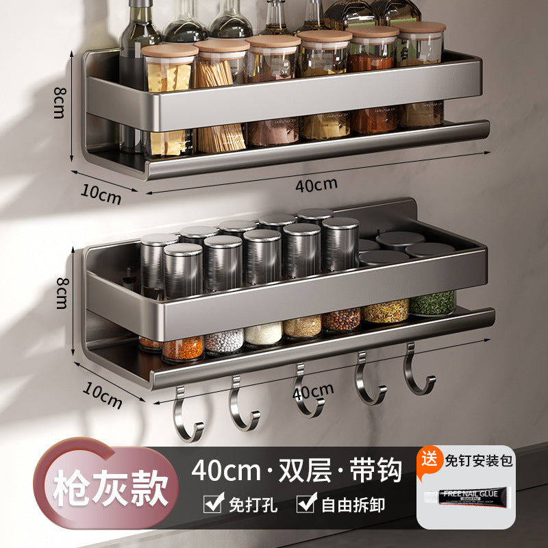 Kitchen spice rack rack punch-free wall-mounted multifunctional kitchen spice rack rack kitchenware storage rack