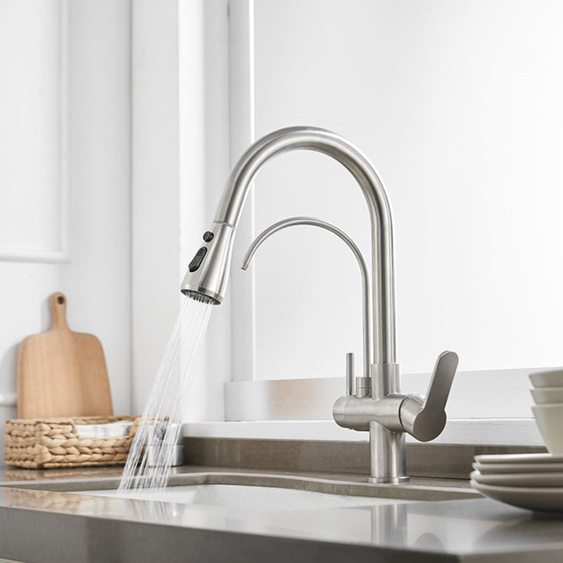 Kitchen pull-out three-in-one hot and cold water faucet, purified water faucet, household sink kitchen faucet
