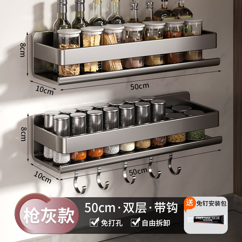 Kitchen spice rack rack punch-free wall-mounted multifunctional kitchen spice rack rack kitchenware storage rack